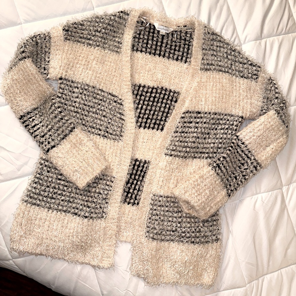Charming Charlie Striped Eyelash Fuzzy Open Cardi… - image 2